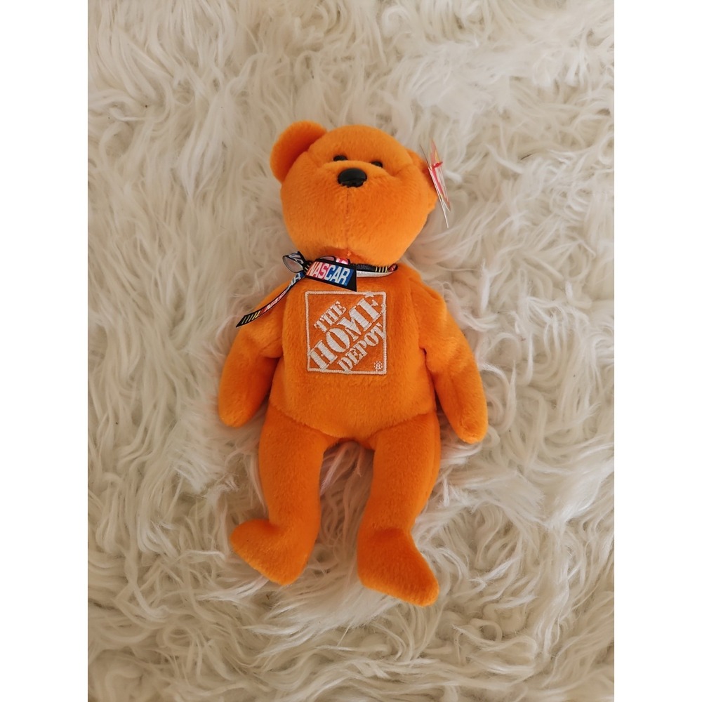 Tony Stewart TY Beanie Baby NASCAR 2007 #20 Home Depot Orange Bear